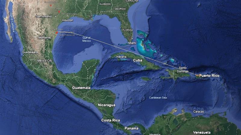 La trayectoria del lanzamiento del Starship lo ubicaba pasando sumamente cerca de Puerto Rico. (SAC/Google)