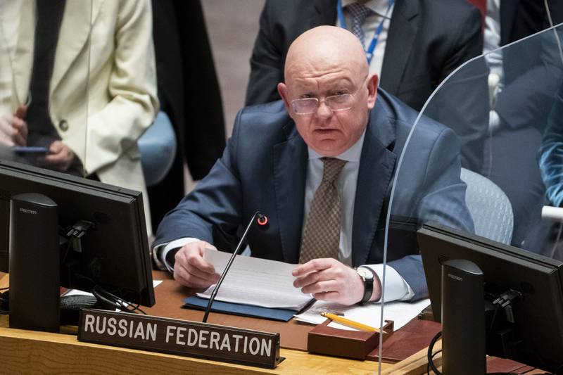 Vassily Nebenzia interviene en una reunión del Consejo de Seguridad de la ONU ante la negativas de la Naciones Unidas de "negociar" con Rusia