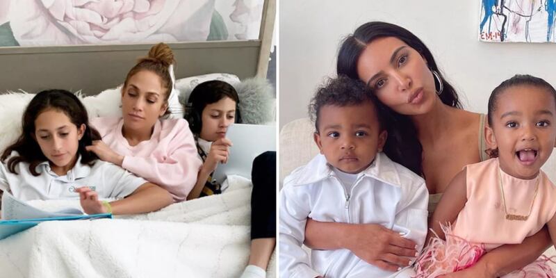 JLo y Kim Kardashian con sus hijos
