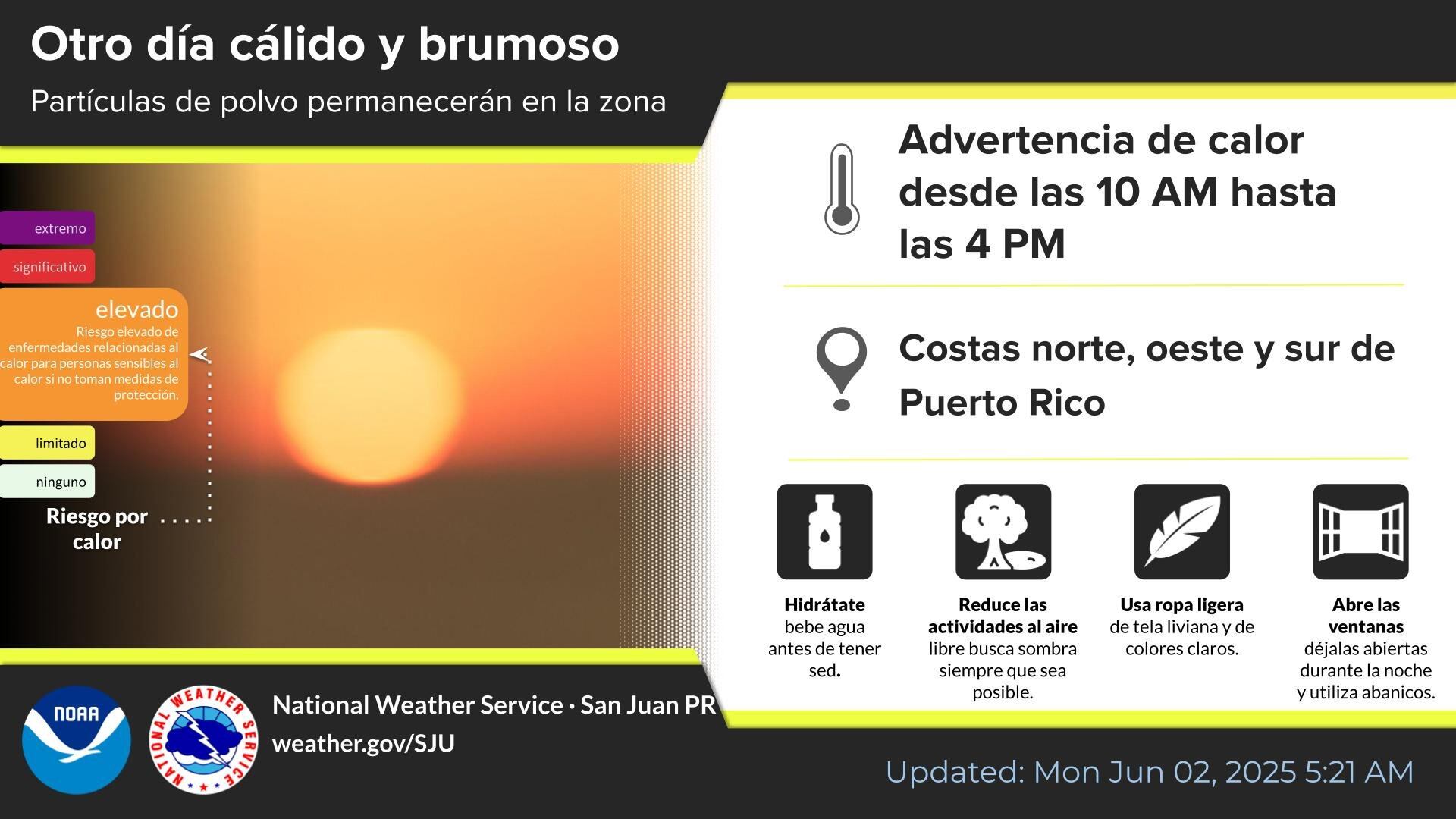 Calor y bruma para el lunes, 2 de junio de 2025.