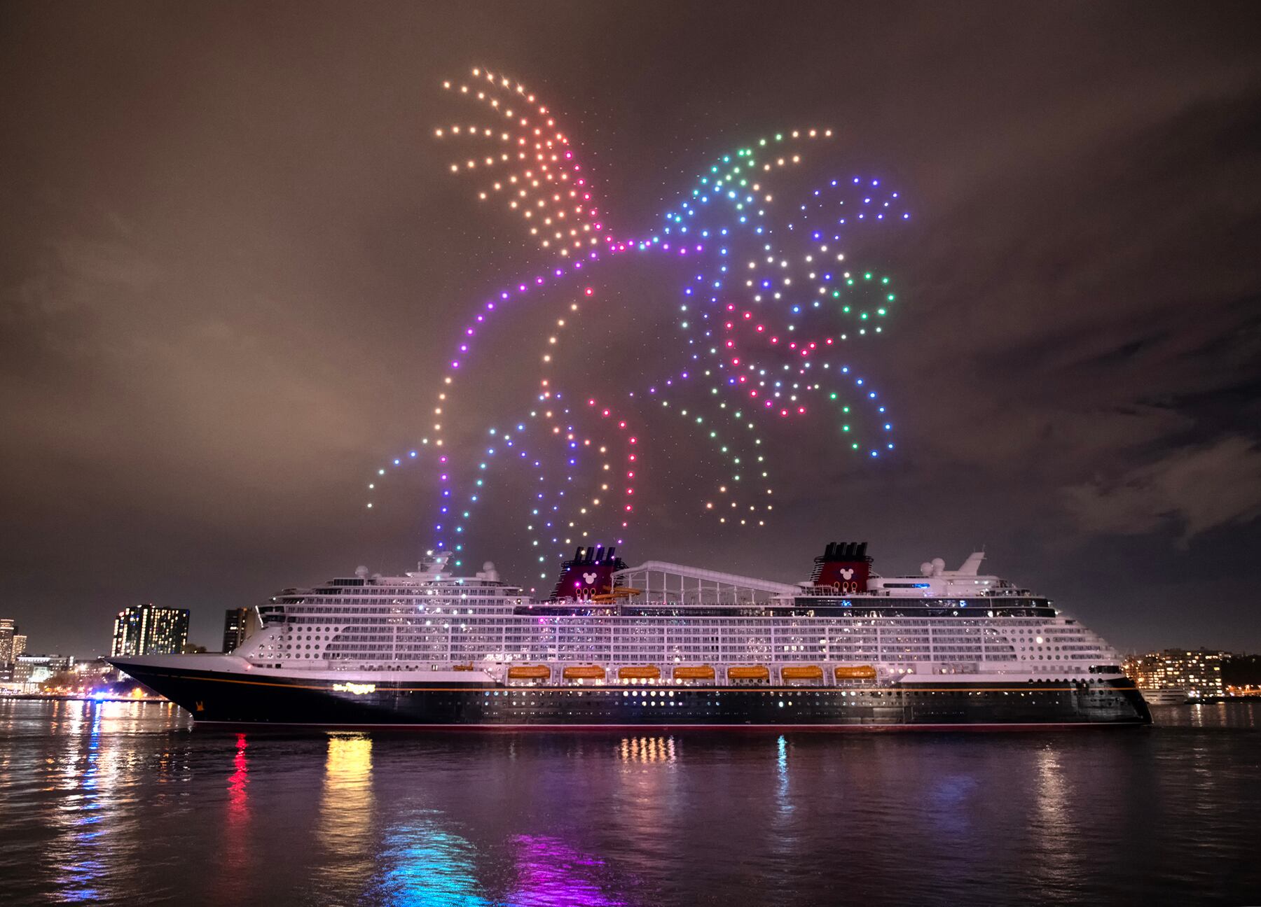 Disney Cruise Line welcomed its new ship, the Disney Treasure, during a spectacular waterfront christening celebration Tuesday evening on the Hudson River in New York City. (Disney)