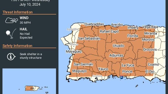 Advertencia de inundaciones para el suroeste y centro de Puerto Rico.