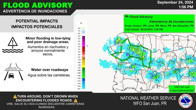 Emiten advertencia de inundaciones para municipios del oeste.