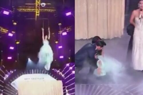 Accidente serio en Miss Universe Latina: modelo sufre caída por problema en arnés