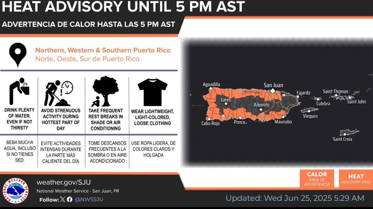 Emiten advertencia de calor y alerta por incendios en Puerto Rico.