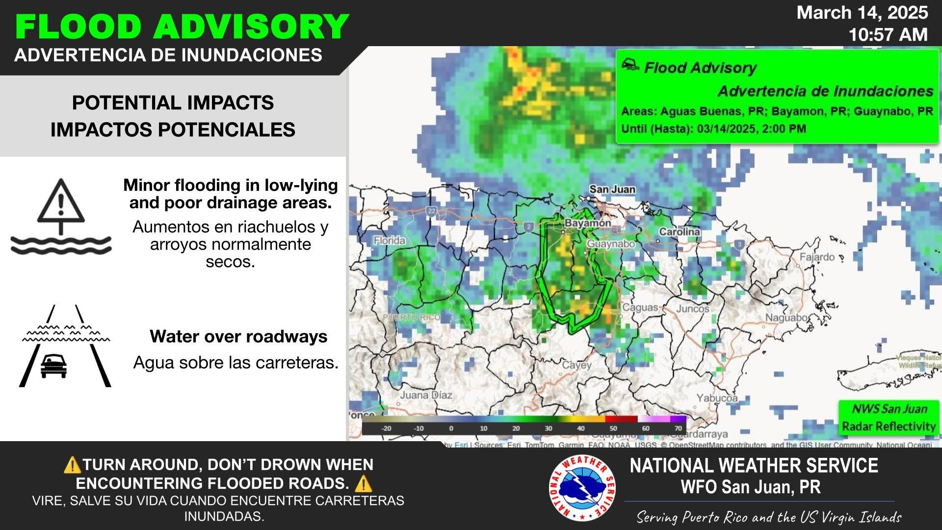Emiten advertencias de inundaciones para la tarde del viernes.