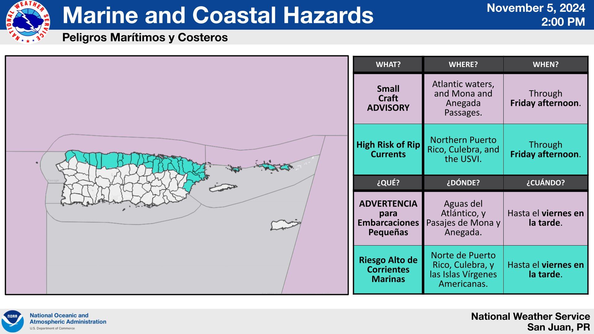 Tiempo en Puerto Rico para el 6 de noviembre de 2024.
