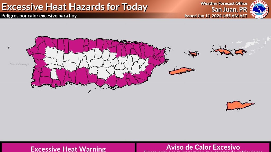 Peligros por calor excesivo para este martes, 11 de junio de 2024.