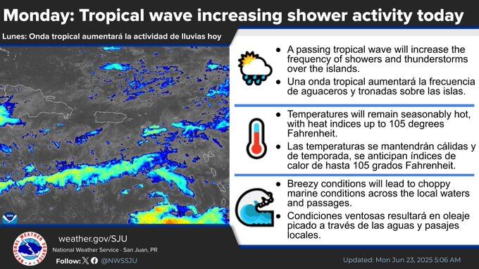 Tiempo en Puerto Rico para el lunes, 23 de junio de 2025.