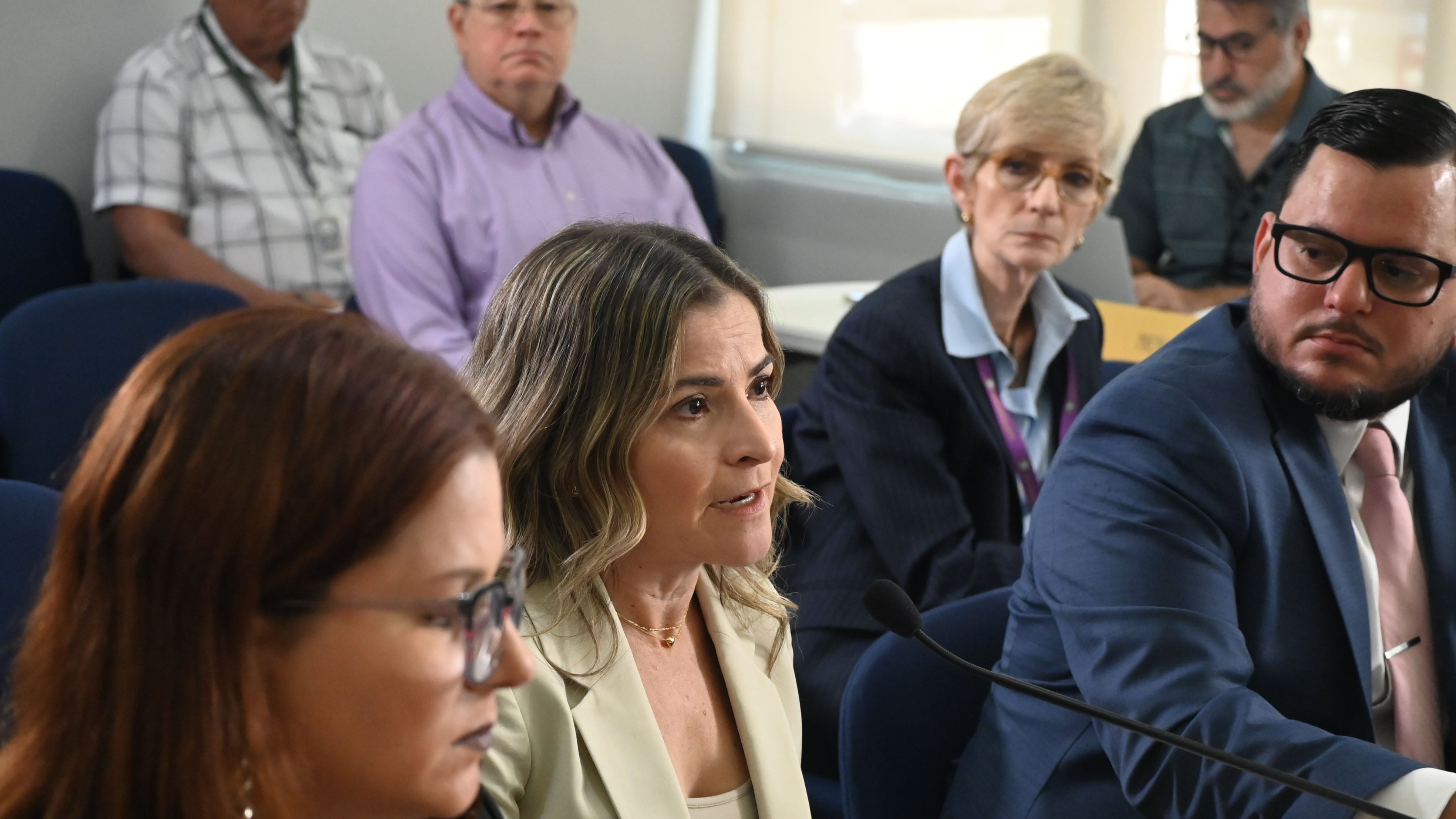 La directora de la División Legal del Municipio de San Juan, Lcda. Vanessa Jiménez. Vista pública de la Comisión de Asuntos Municipales, sobre la disposición de propiedades clasificadas como estorbos públicos