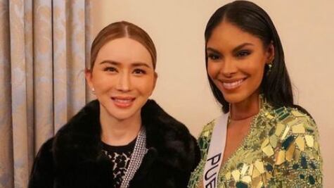 Anne Jakrajutatip, nueva dueña de Miss Universo, junto a la boricua Ashley Barreto Cariño.