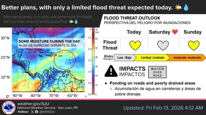 Informe del tiempo para el viernes, 13 de febrero de 2026.