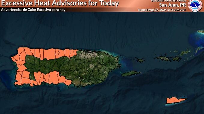 Advertencias de calor excesivo para el martes, 27 de agosto de 2024.