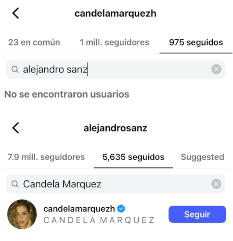 Candela Márquez dejó de seguir a Alejandro Sanz
