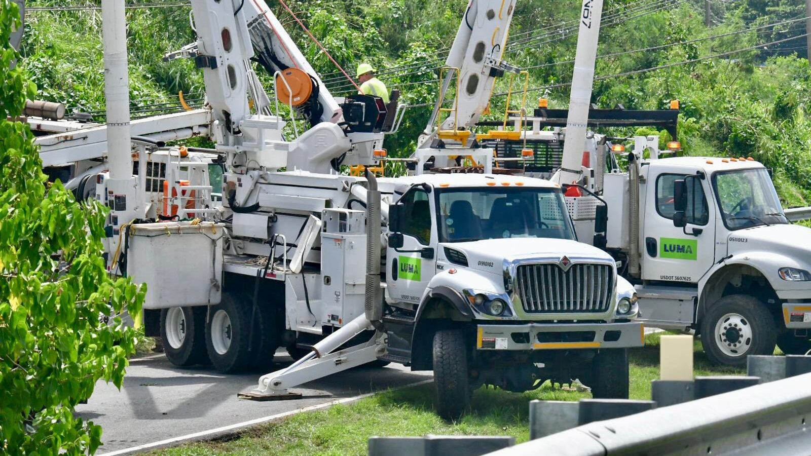 Trabajadores de la empresa LUMA Energy, realizan labores en Fajardo tras paso de la tormenta Ernesto