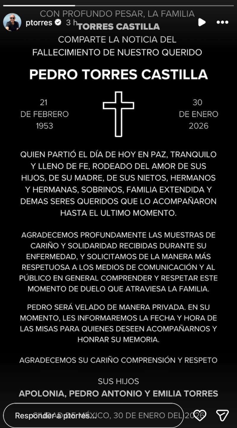 Imagen de las redes sociales de Pedro Torres