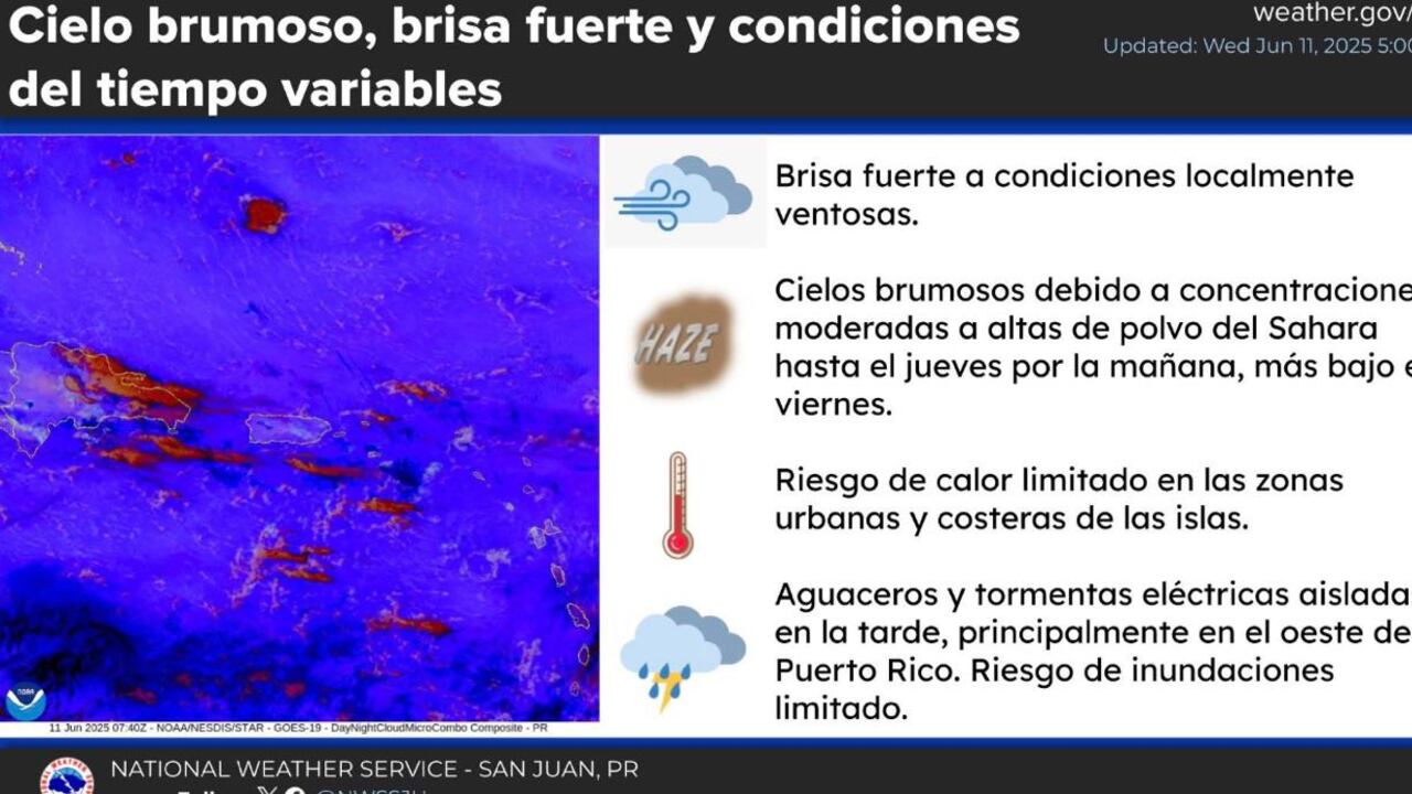 Pronostican lluvias y tronadas para este miércoles, 11 de junio de 2025.
