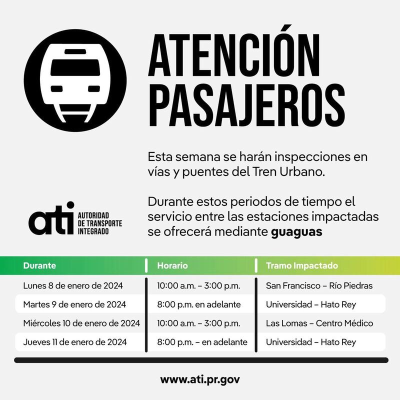 Anuncian ‘bus bridge’ por inspecciones en vías del Tren Urbano.