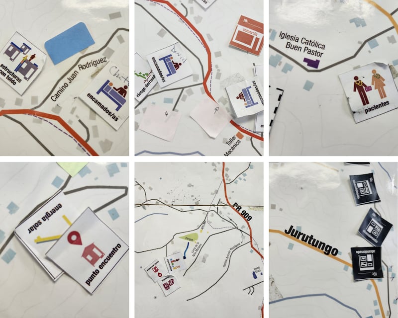 En un mapa del barrio Mariana, ARECMA ilustra dónde se encuentran los pacientes encamados y señala otras áreas a vigilar durante emergencias.