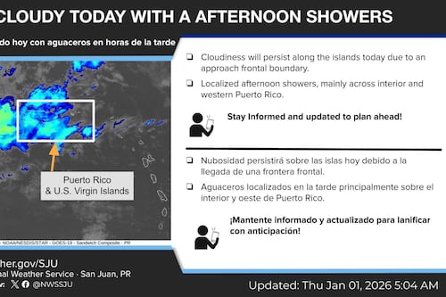 Tiempo inestable y lluvioso marca el primer día del 2026 en Puerto Rico