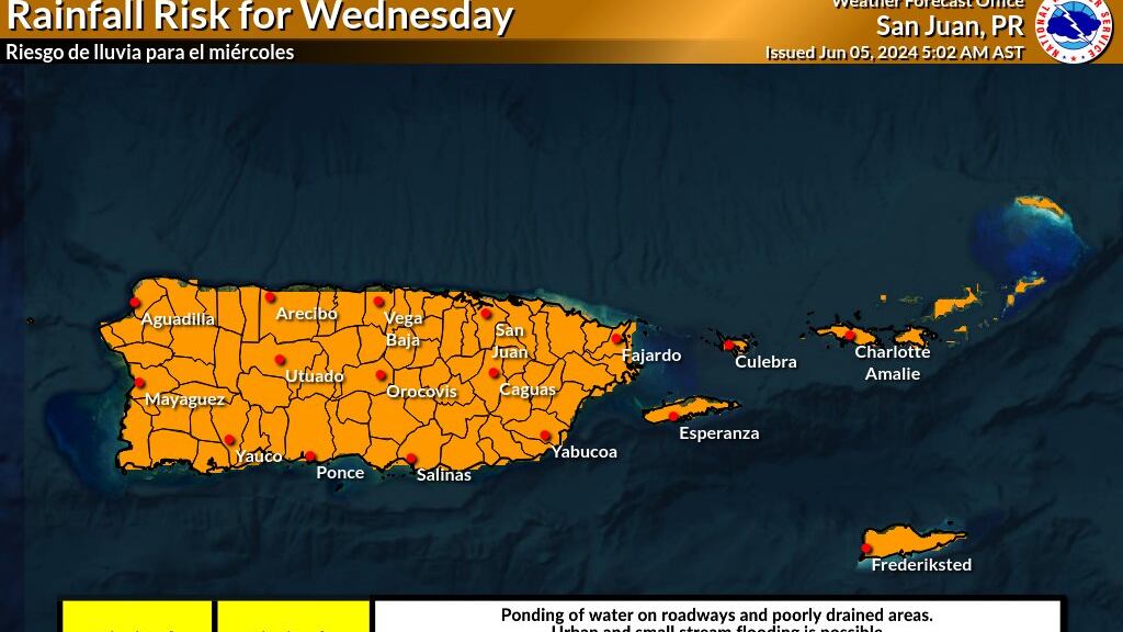 Riesgo de lluvia elevado para Puerto Rico.