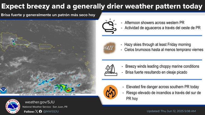 Tiempo en Puerto Rico para el jueves, 12 de junio de 2025.