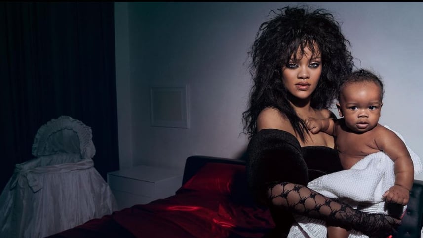 Rihanna posa para a Vogue Britânica ao lado do seu primeiro filho