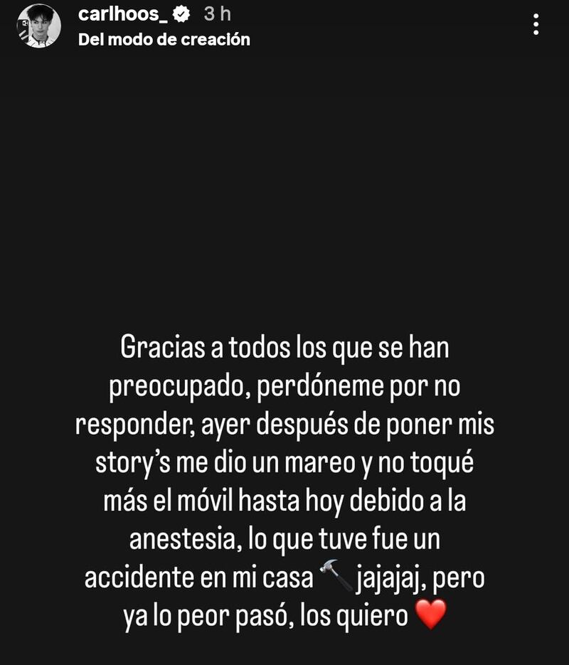 Declaraciones de Carlos Alberto en Instagram.