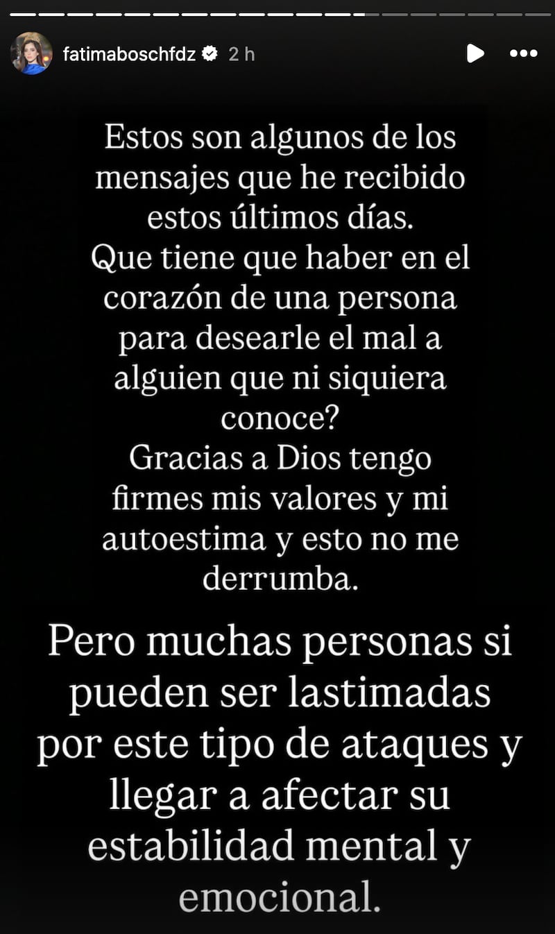 Comunicado de Fátima Bosch en Instagram