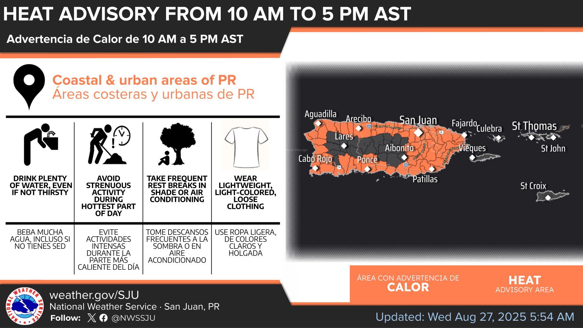 Advertencia de calor en Puerto Rico.
