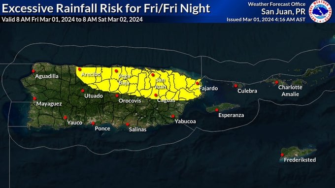 Riesgo de lluvias excesivas.