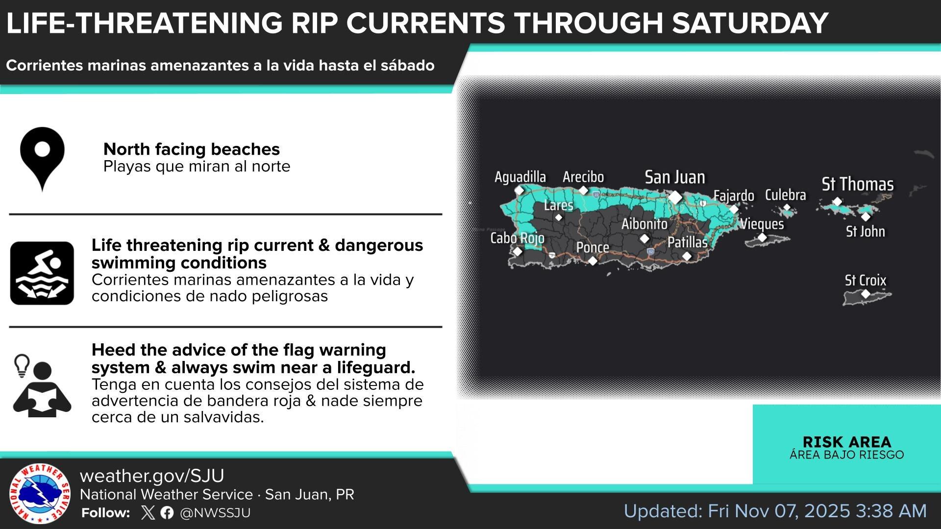 Tiempo para el viernes, 7 de noviembre de 2025.