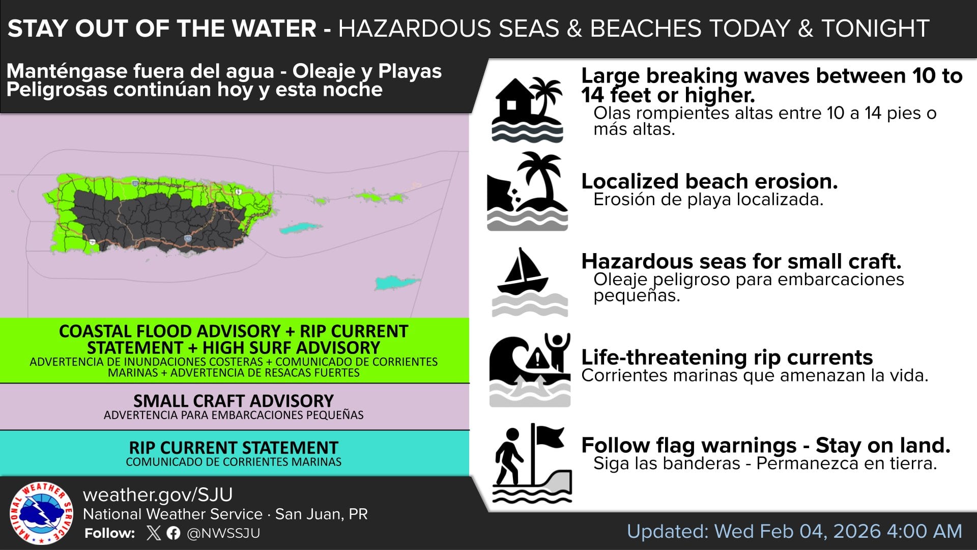 Informe del tiempo para el miércoles, 4 de febrero de 2026.