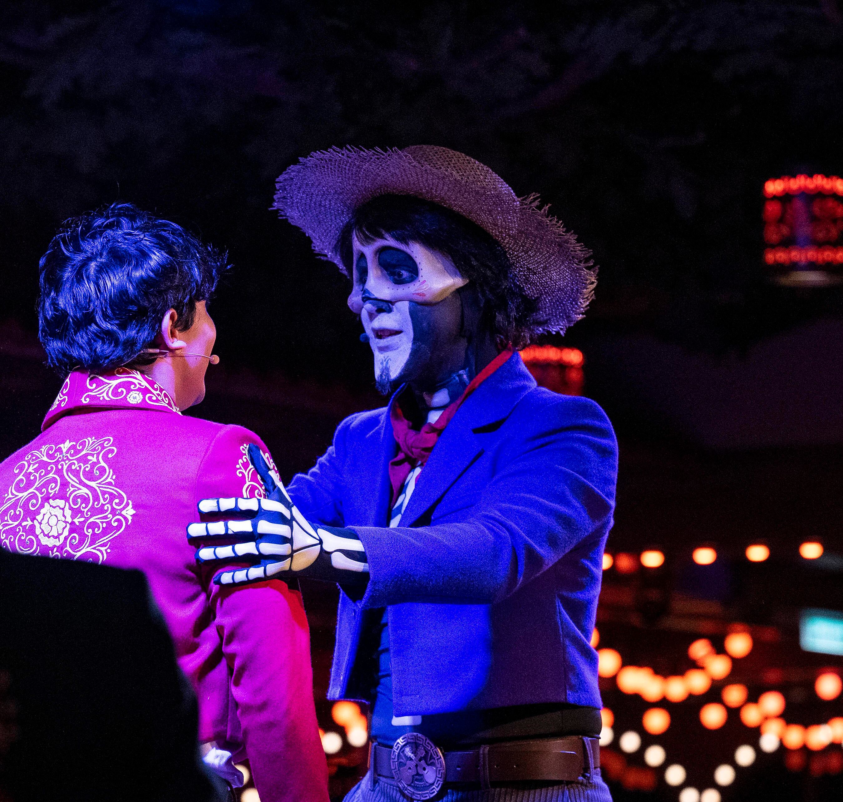 Aboard the Disney Treasure, Disney Cruise Line’s newest ship, the vibrant town of Santa Cecilia awakens at Plaza De Coco, the first theatrical dining experience themed to the Disney and Pixar film, “Coco.” Miguel and his familia take guests on a colorful, music-filled journey that celebrates treasured family memories and togetherness with a festive dinner menu that offers a modern twist on traditional Mexican fare. (Matt Stroshane photographer)