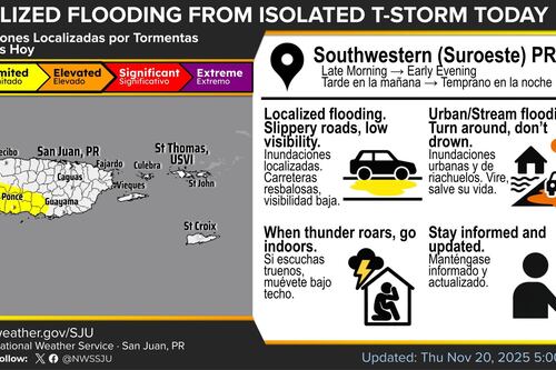 Lluvias y tronadas esta tarde podrían causar inundaciones en Puerto Rico