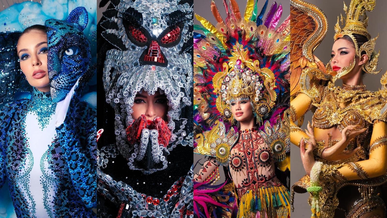 Trajes nacionales de Brasil, Puerto Rico, Filipinas y Tailandia.