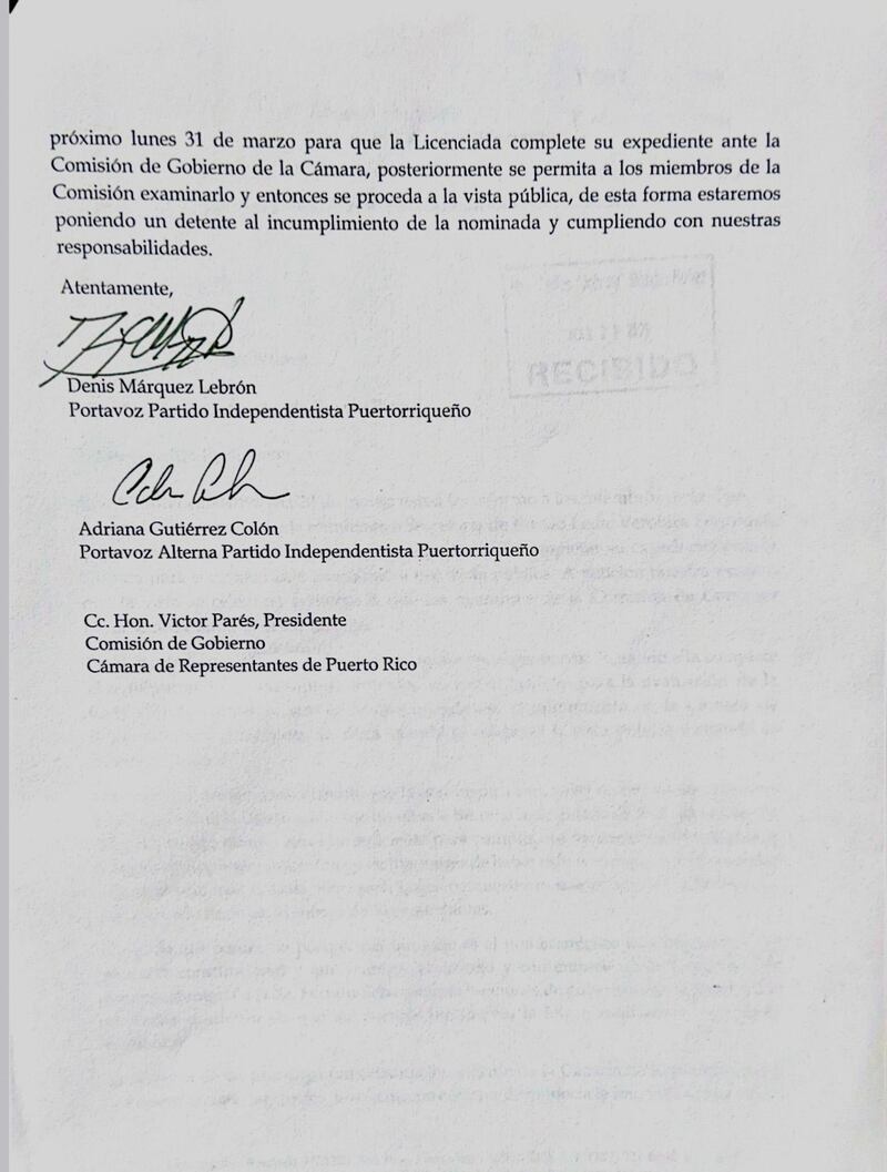 Delegación del PIP exige plazo final para entrega de expediente de nominada a secretaria de Estado