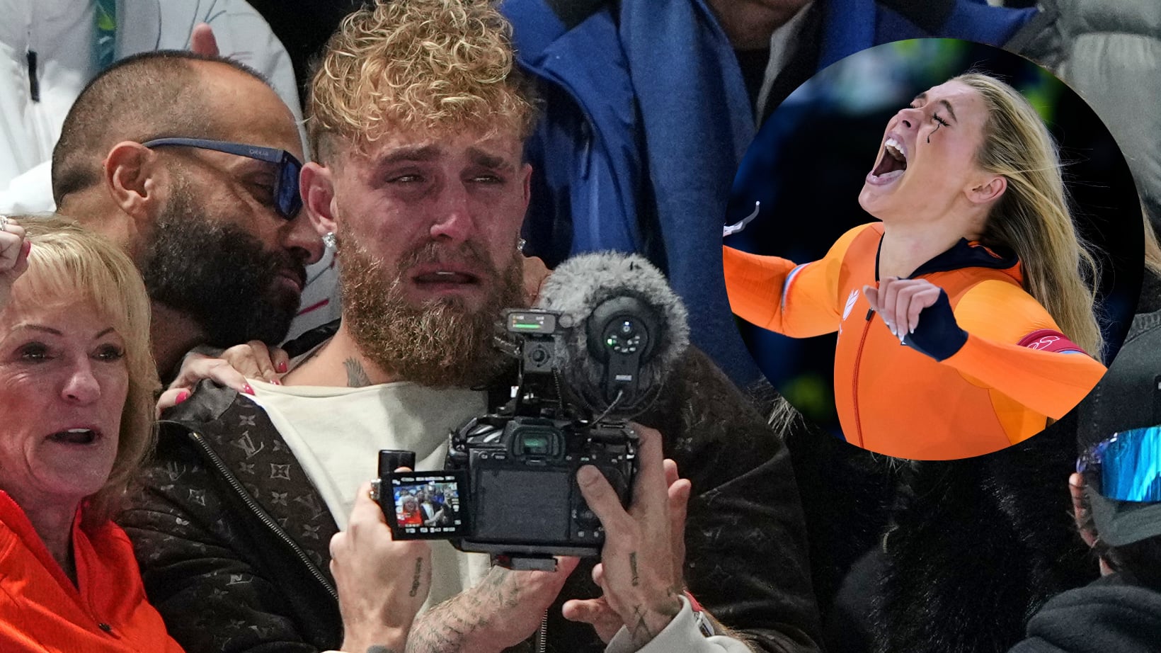 Jake Paul llora al ver el oro olímpico de su novia Jutta Leerdam en Milano-Cortina 2026.