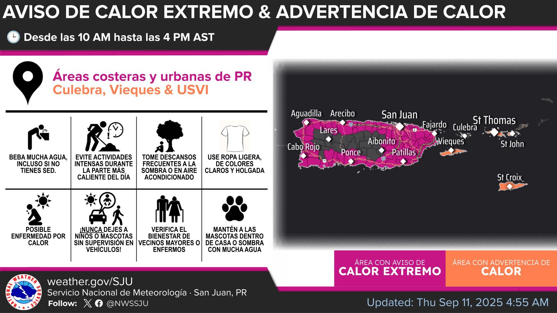 Emiten aviso de calor extremo y advertencia de calor para Puerto Rico.