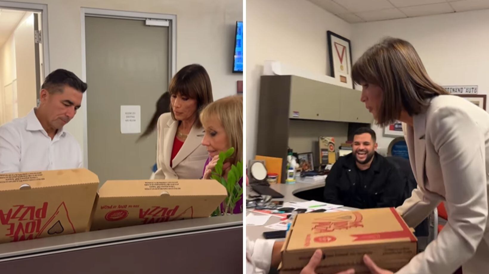 La veterana periodista le llevó una caja de pizzas al productor y presentador de Jugando Pelota Dura.