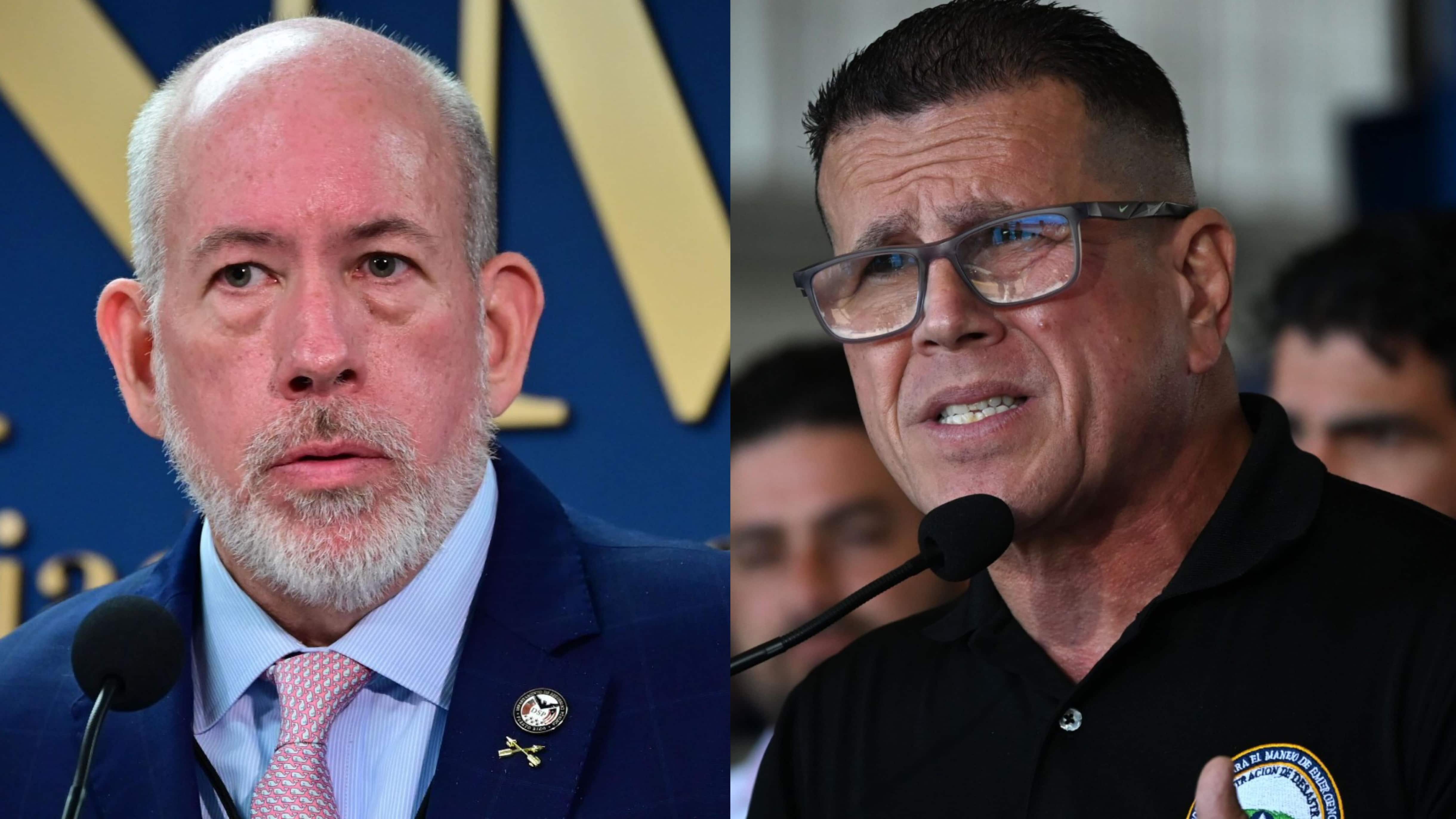 Arthur Garffer, secretario del Departamento de Seguridad Pública, y Ángel Jiménez Colón, comisionado del Negociado para el Manejo de Emergencias y Administración de Desastres.
