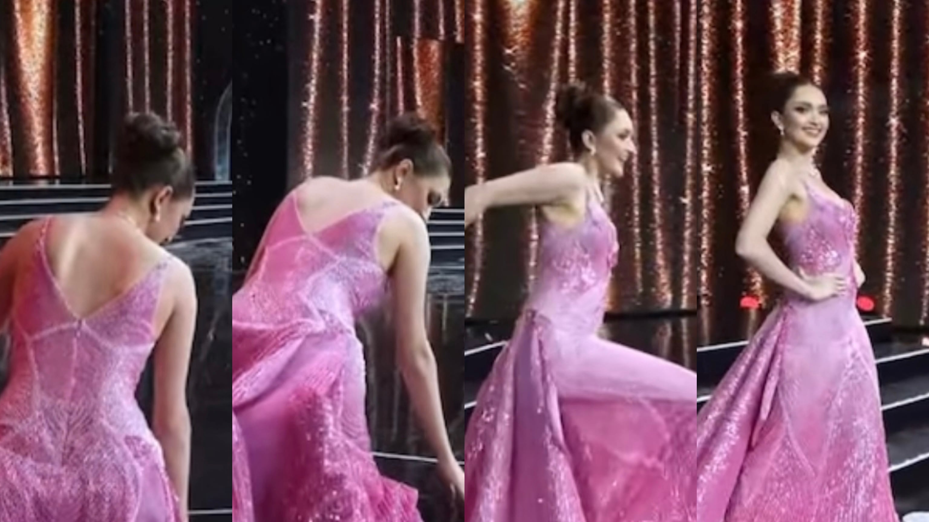 Ahtisa Manalo sufre accidente en la final del certamen Miss Universo Filipinas 2025.