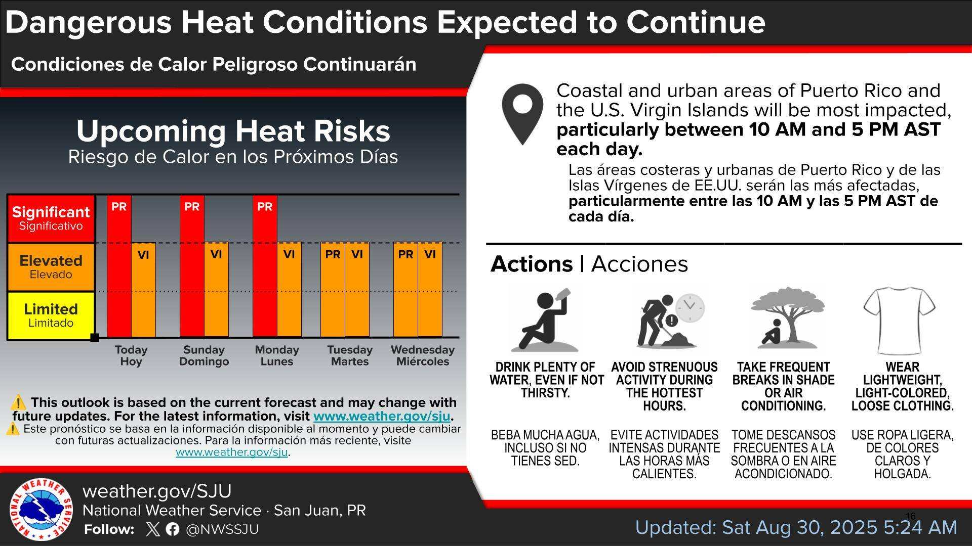 La advertencia estará bajo efecto desde las 10:00 de la mañana hasta las 5:00 de la tarde.