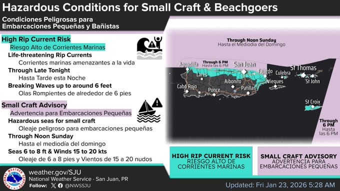 Condiciones peligrosas en las playas del norte de Puerto Rico.