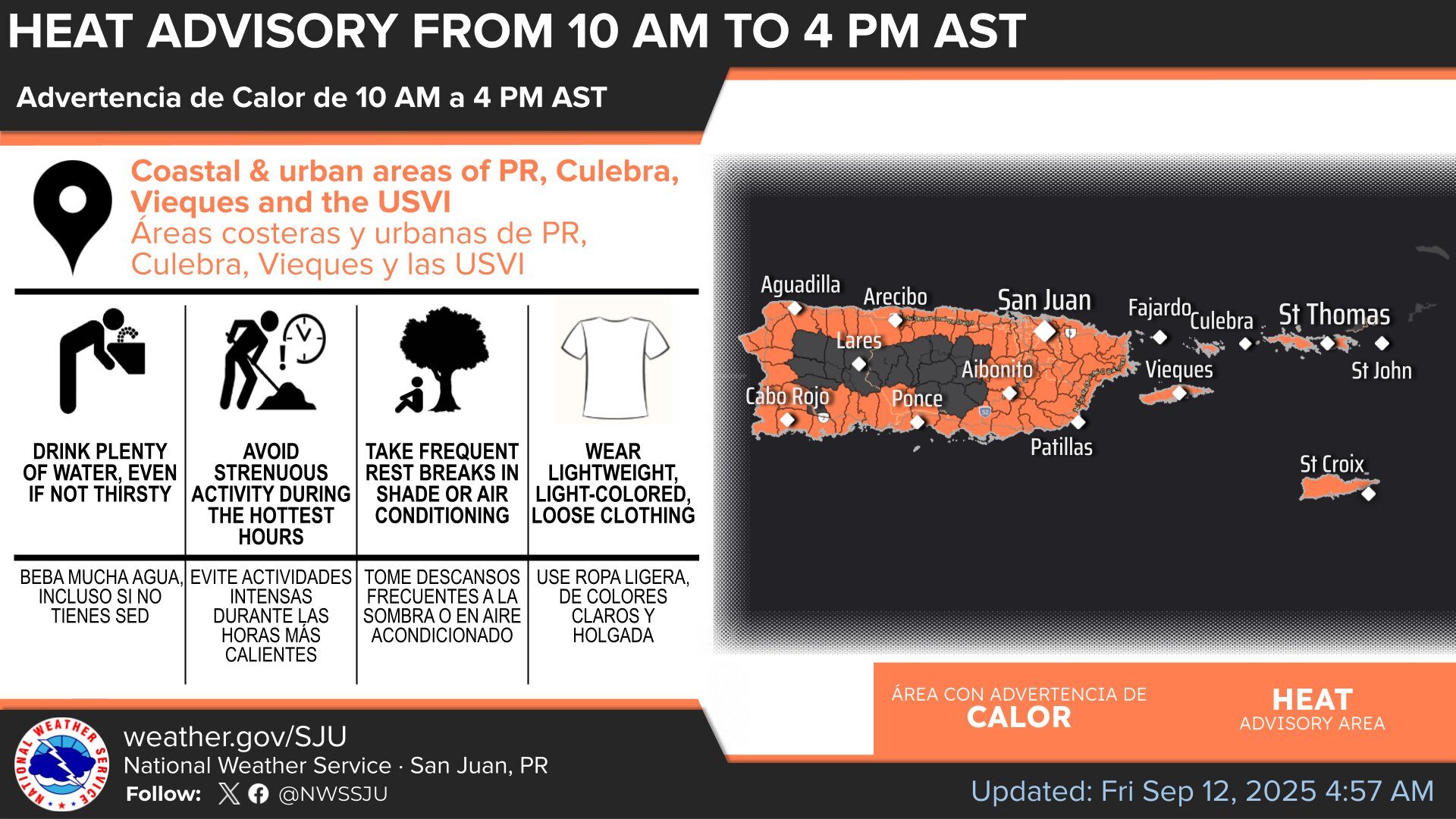 Emiten advertencia de calor para Puerto Rico hasta las 4:00 de la tarde del viernes.