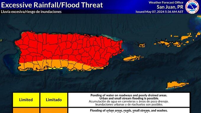Lluvia excesiva y riesgo de inundaciones.
