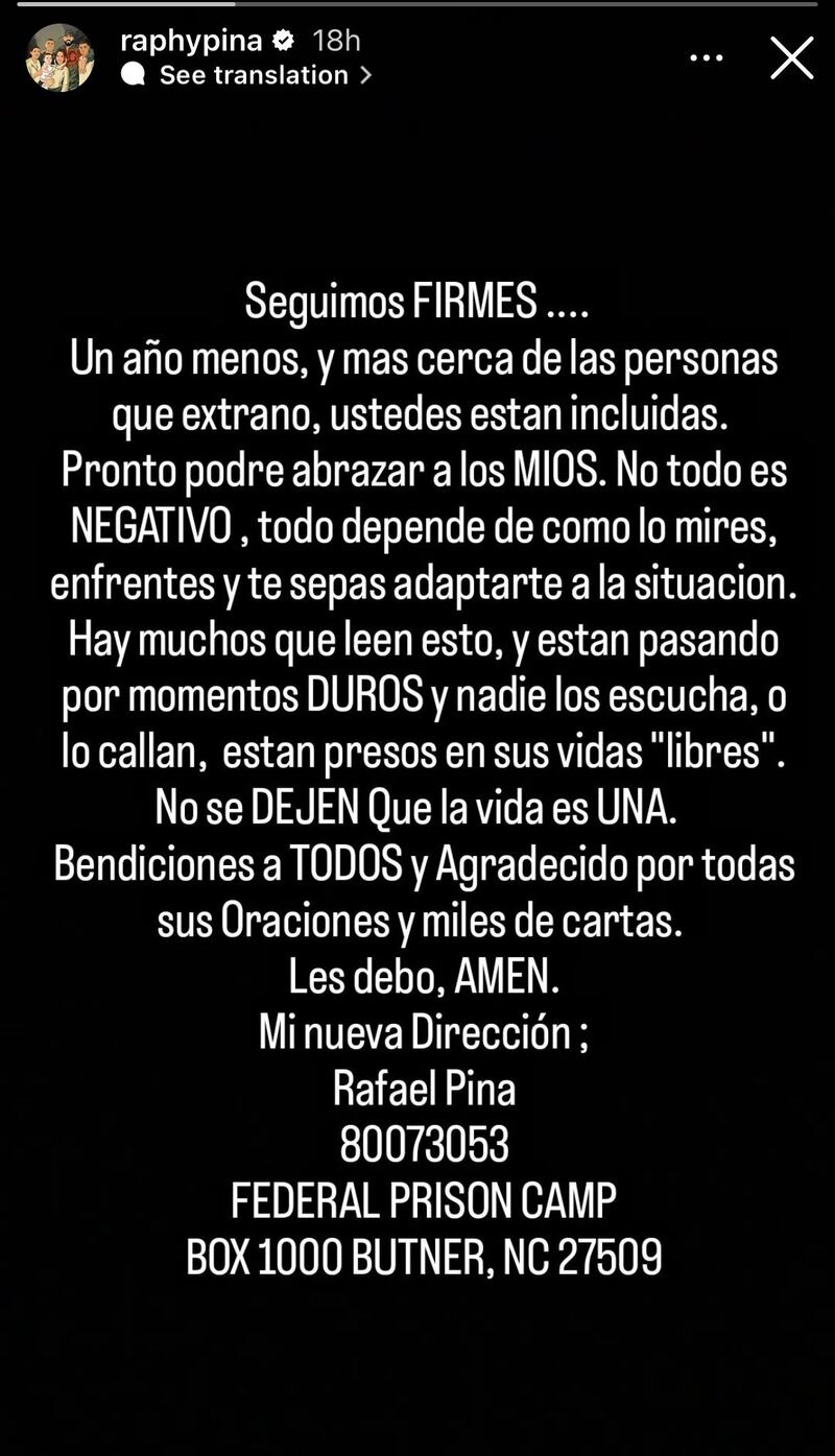 Mensaje de Raphy Pina