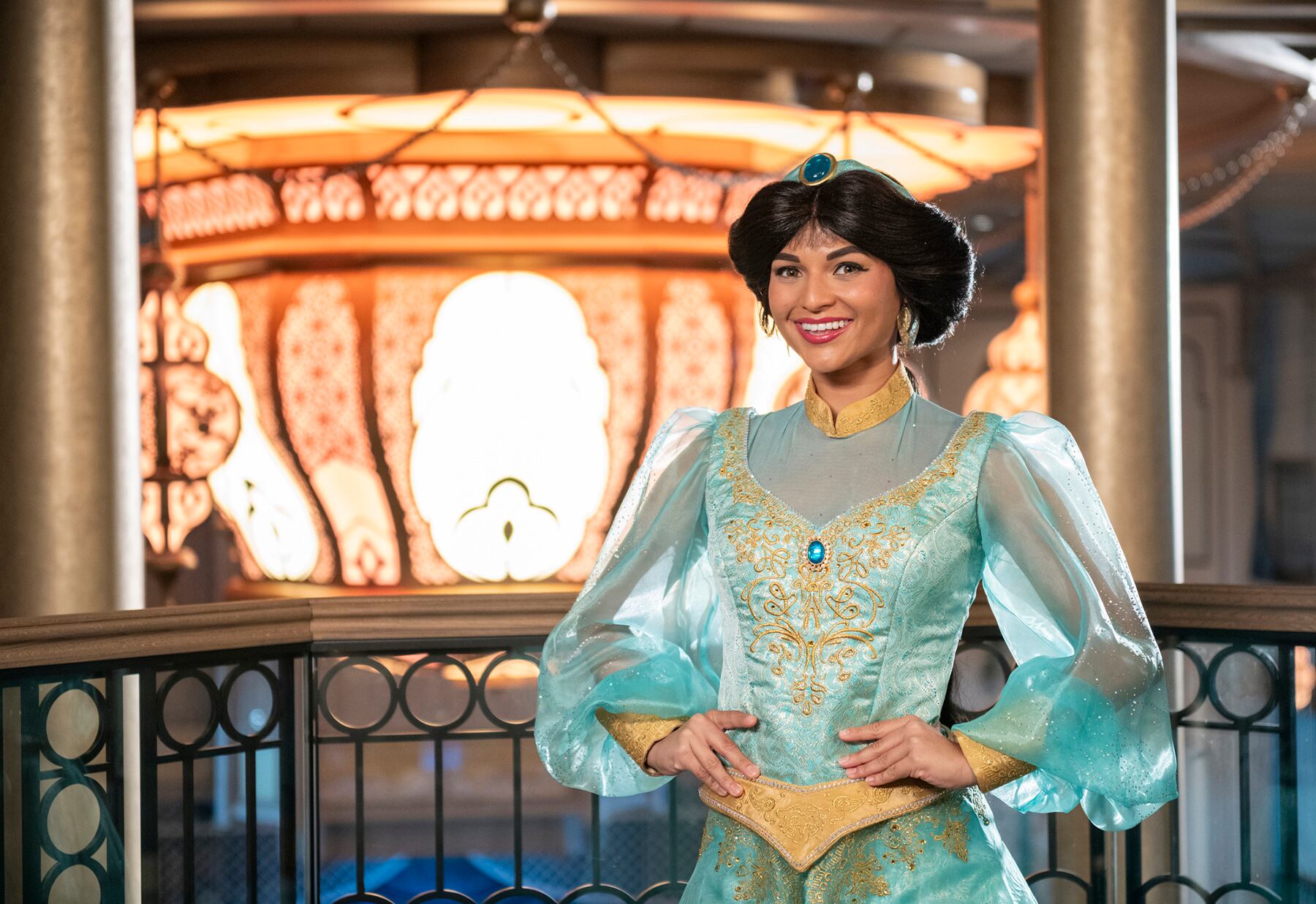 The Grand Hall will embody the Disney Treasure’s theme of adventure, with statues and décor that call on the gilded palace and wonder of Agrabah from Walt Disney Animation Studios’ classic tale, “Aladdin.” The space will serve as the ship’s most prominent gathering space and will offer its own dedicated entertainment moments and surprises. (Kent Phillips, photographer)