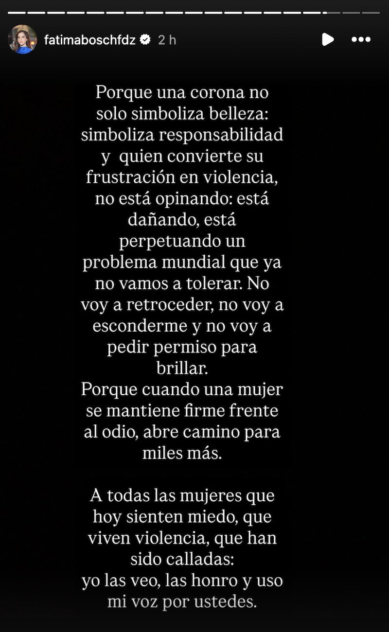 Comunicado de Fátima Bosch en Instagram