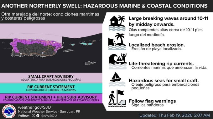 Una marejada del norte llegará hoy, provocando condiciones peligrosas en las aguas locales y en las playas orientadas al norte.